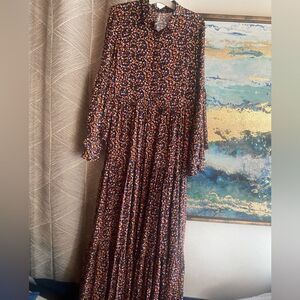 Free People Women’s  Print Floral Boho Maxi Dress Multicolored Sz XS Long Sleeve
